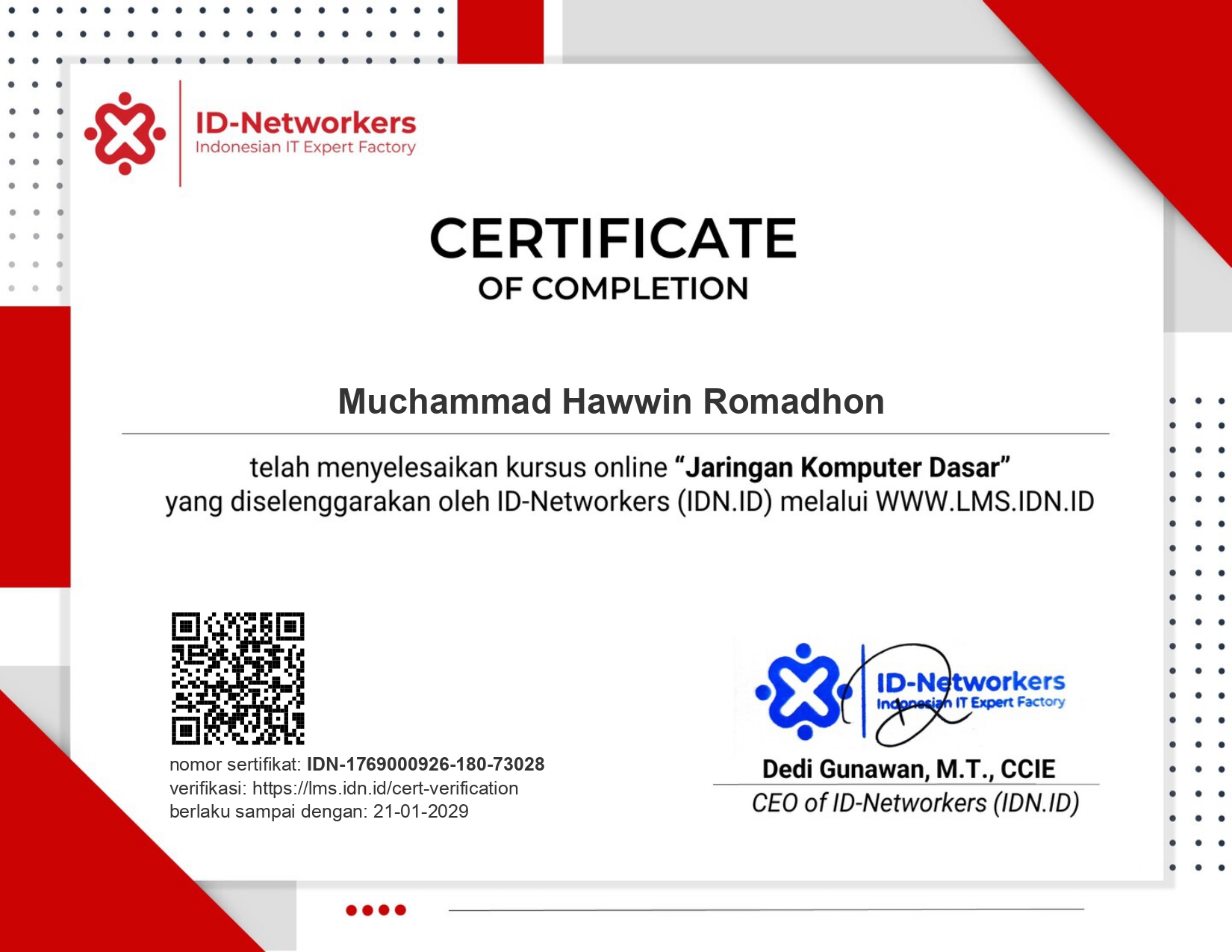 ID Networkers Certificate
